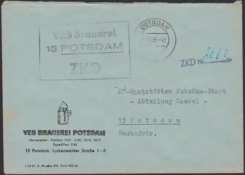Potsdam R3 ZKD-St. in schwarz statt violett, VEB Brauerei, Bierkrug, Bier, 21.11.66