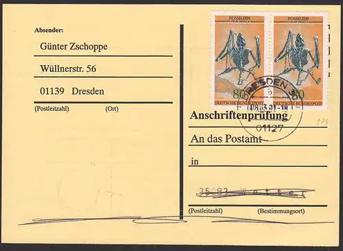chauve-souris Germany Fossils bat DDR MiNr. 974(2) Anschriftenprüfung Fosilien Fledermaus, Dresden, Wetter