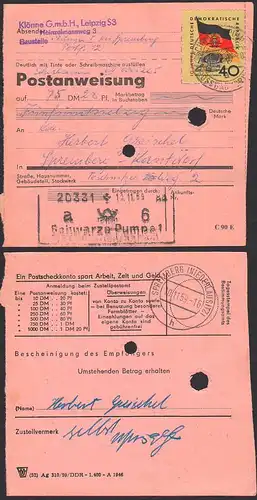 Schwarze Pumpe Großbauvorhaben, Leipzig Zentralstadion nach Spremberg DDR 727 40 Pf Postanweisung 10.11.59