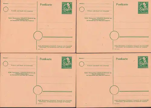 Thüringen vier ungebrauchte Ganzsachen 6 Pf Posthorn und Brief