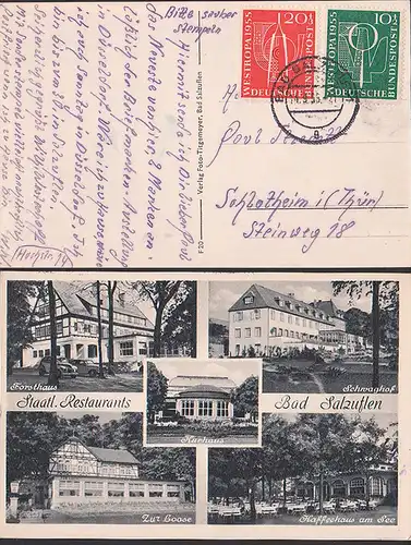 Westropa 1955 beide Werte  Bund 217/18 auf Ak Bad Salzuflen mit Forsthaus, Schwaghof vom 14.9.55, FDC