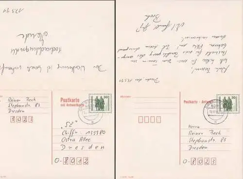 Doppelkarte Johann Wolfgang von Goethe und Friedrich Schiller DDR GA Antwortkarte P108 kpl.