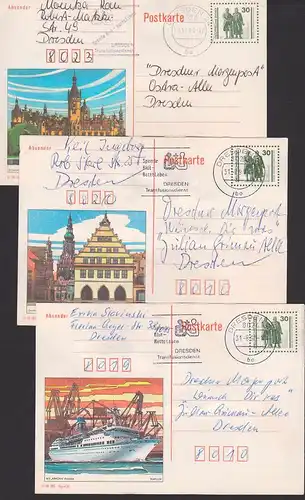 picture cards Germany DDR Bildpost-GA P109/01,02,03 MS Arkona Rostock, Greifswald Schwerin Schloss