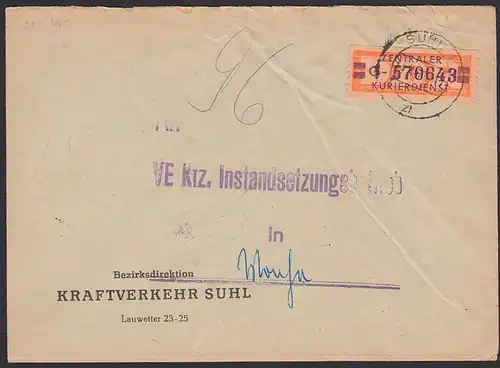 SUHL ZKD-Brief mit 23 G, Kraftverkehr 14.4.60