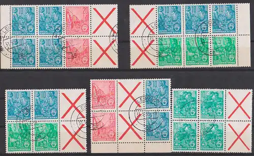 Zusammendrucke aus Heftchenblatt Wz. 2, Andreaskreuz, bzw. Wz. 3 10/10/X,  gestempelt