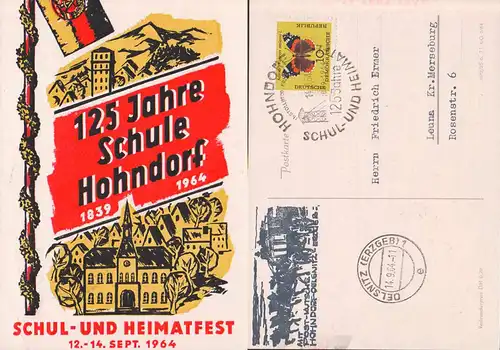 Hohndorf bei Stollberg 125 Jahre Schul- und Heimatfest, Anlasskarte mit DDR-Fahne, Postkutschenbeförderung n. Oelsnitz