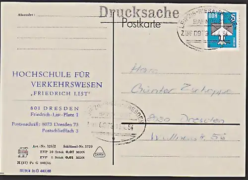 Germany EAST DDR Bahnpost LEIPZIG-RIESA-DRESDEN Zug 0979 Ds-Karte Friedrich List