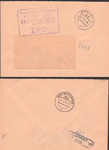 ERFURT ZKD-Brief Versorgungskontor, rs. Bad Salzungen PSSt. 21 Dietlas, 1971