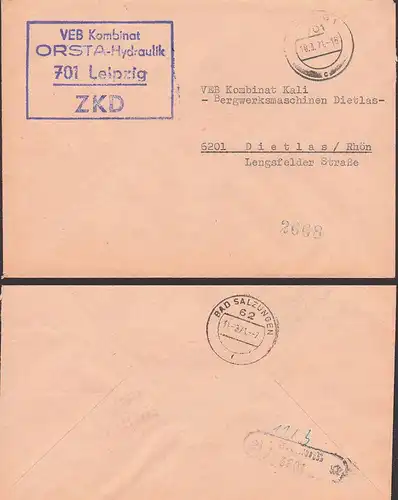 Leipzig ORSTA-Hydraulik KSt. in blau statt violett, rückseitig PSSt. Dietlas, ZKD-Brief DDR