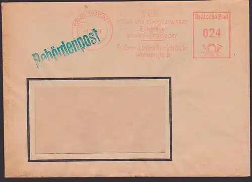 DDR Brief AFS =024= Behördenpost Brand-Erbisdorf Press- u. Schmiedewerk EINHEIT 1954