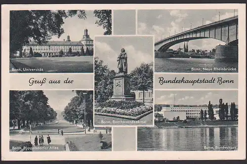 Beethoven-Denkmal Bundeshauptstadt Bonn 5 Ansichten Universität Bundeshaus 1953 Rheinbrücke Poppelsdorfer Allee