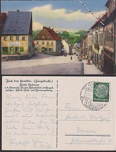 OEDERAN Langestraße SSt. Biene Kleinerzgebirge Buchbinderei A. Bunkowsky, nach dem Gewitter 1941