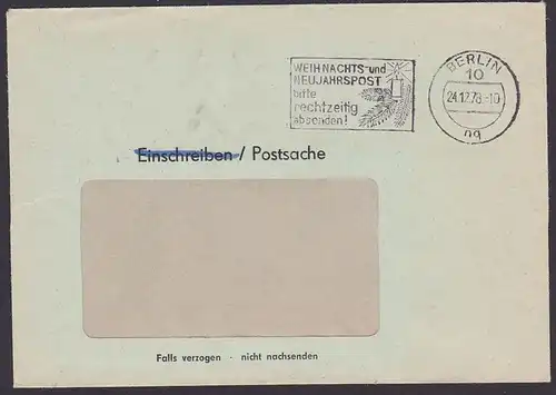 BERLIN Postsache MWSt. "Weihnachts- u. Neujahrspost ..." 1978, Kerze Zweige chrismas Weihnachten, Germany east