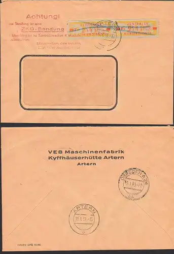 Artern ZKD-Brief mit rotem Aufbewahrungsstempel 18I F(2), Abs. Kyffhäuserhütte 19.1.59