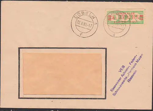 Rosswein ZKD-Brief mit ZKD 31I B, VEB Achsen-Federn, Schmiedewerke "Hermann Matern" 12.8.60