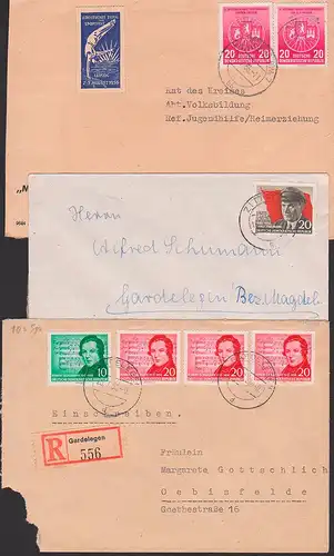 Vignetten II. Deutsches Turn- und Sportfest 1956 , 3 Briefe Schumann, Ernst Thlmann R-Bf Gardelegen