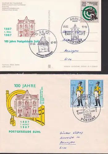 Suhl SoSt. 100 Jahre Postgebäude 1.3.87 auf Ak bzw. Anlassbrief, Postamt 1887 - 1987