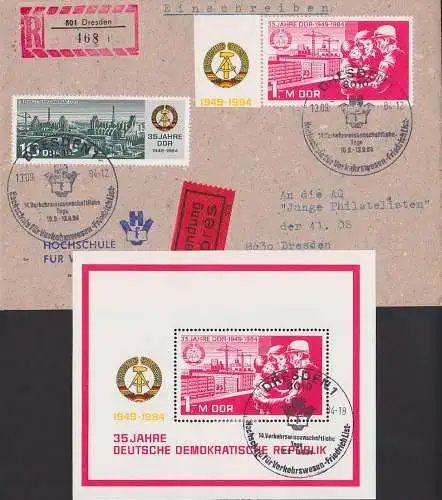 Dresden 35 Jahre DDR, DDR Bl. 79 R-Orts-Eil-Bf mit SoSt. Verkehrswissenschaftliche Tage HfV Friedrich List  13.9.84