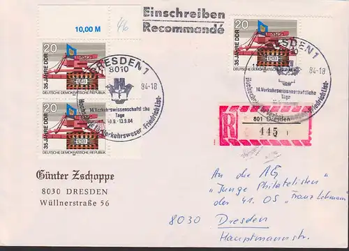 Dresden 20 Pfg. 35 Jahre DDR DDR 2889(3) R-Orts-Bf mit SoSt. Verkehrswissenschaftliche Tage HfV Friedrich List