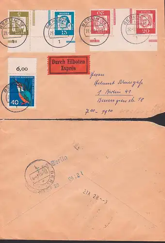 Kehrdrucke mit Zwischenfeld auf Eil-Brief 28.9.64,  Bund KZ2 und KZ3
