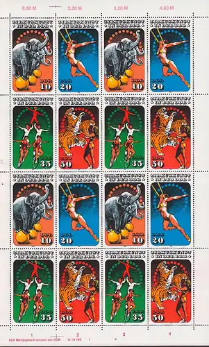 cirk DDR 2983/6 (4) ** Zirkuskunst Elefanten Tiger Akrobatik, nicht angetrennt, postfrisch
