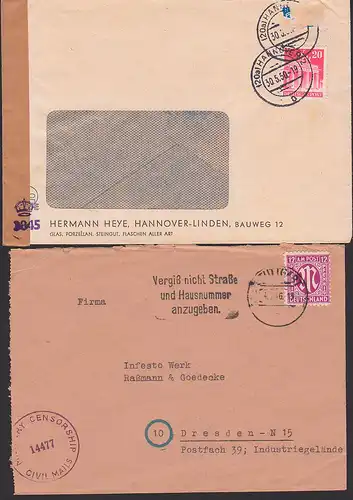 britische Zensur Nr. 3815 zwei Briefe military censorship Nr. 14477 MWSt. Stuttgart