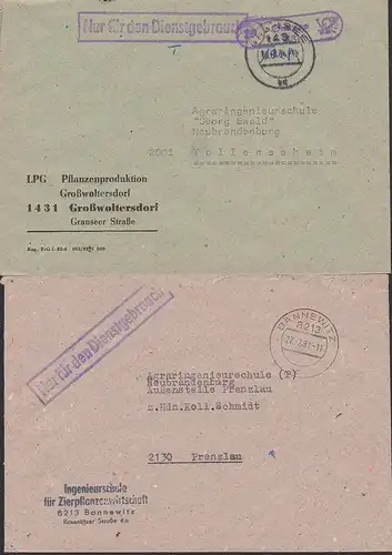 Großwoltersdorf PSSt. Gransee, Banneweitz, 2  ZKD-Briefe NfD Agraring.-Schule "Georg Ewald" Tollenseheim