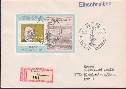 Robert Koch Entdecker des Tuberkulose-Erregers  DDR Block 67 R-Brief aus Berlin, Abb. Mikroskop