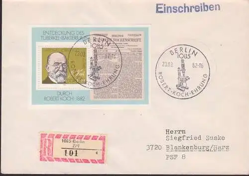 Robert Koch Entdecker des Tuberkulose-Erregers  DDR Block 67 R-Brief aus Berlin, Abb. Mikroskop