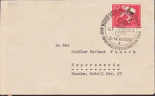 bicycle, velo, Hohenstein-Ernsstahl Rd-Weltmeisterschaften 1960 SoSt, Fernbrief, Bike Fahrrad DDR 779