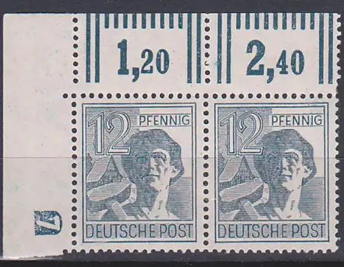 Druckerzeichen EA 12 Pfg. lo. Eckrandpaar mit DZ "7" positiv, postfrisch