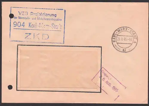 Karl-Marx-Stadt DDR ZKD-Brief R4 in blau Aktenlochung VEB Projektierung der Normteile- und Metallwarenindustrie