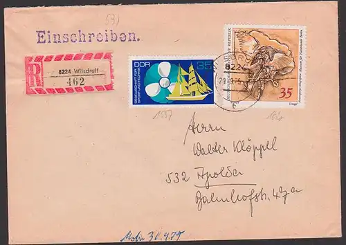 Wilsdruff Einschreibenbrief mit Urvogel Segelschiff GST(Gesellschaft für Sport und Technik)  der DDR