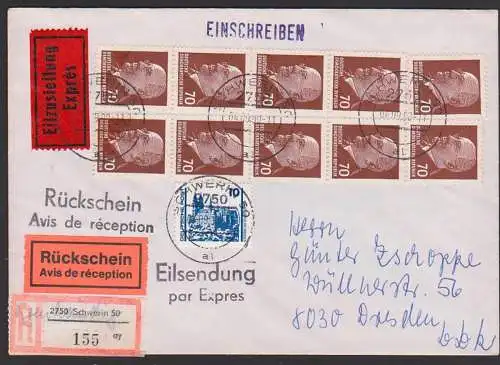 Schwerin R-Rs-Eilbrief-eigenhändig- DDR 1038(10) Walter Ulbricht  MeF Staatsrat der DDR