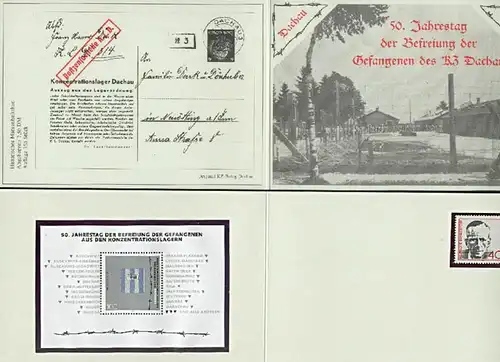 Gedenkblatt Germany Dachau Konzentrationslager mit Abbildung einer Original-Karte in Kopie, Bl. 32 Erinnerungsheft