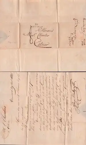 VERVIERS Vorphilatelie Brief mit Inhalt, Belgien Colmar Colmer Elsass Frankreich, 1810