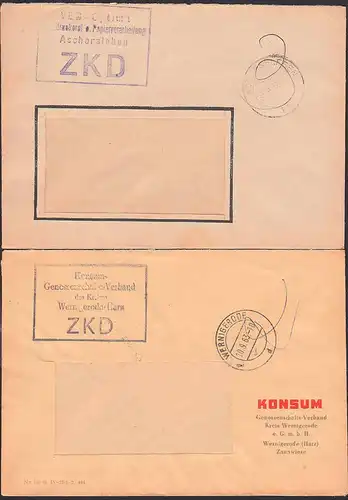 Wernigerode, Aschersleben zwei ZKD Briefe R5 Konsum-Genossenschafts-Verband, R4 Optima Druckerei