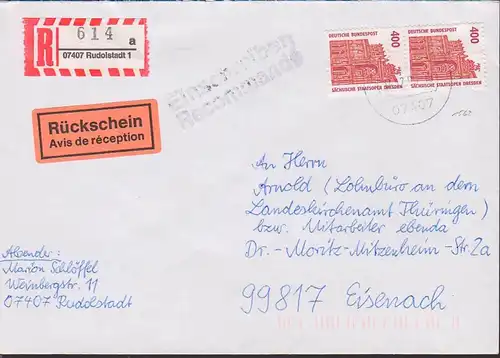 Semperoper Dresden Staatsoper aus Rudolstadt BRD Kat.1562 (2) Einschreiben mit Rückschein Brief