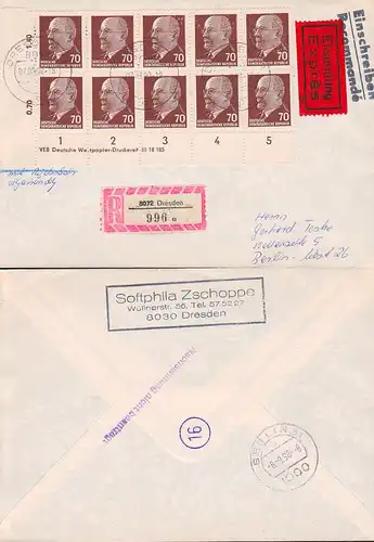 Walter Ulbricht 70 Pf. im 10er-Block DDR 938(10) Druckvermerk DV 1, 7.9.90