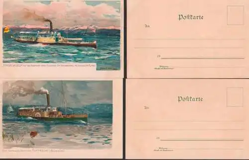 Ottmar Zieher Künstlerkarte mit Dampfer "Kaiser Wilhelm" bzw. bayrische Dampfer RIPPRECT (Bodensee)