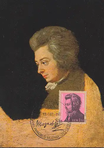 MC DDR 2572 Maximumkarte Wolfgang Amadeus Mozart 1 M aus Block SSt. 13.1.81 225. Geburtstag