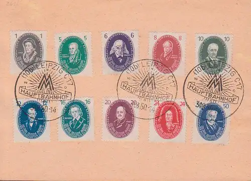 Leipzig SoSt. MM Hauptbahnhof kpl. Satz Akademie auf Unterlage, DDR 261/70, Euler, Plank, Leibnitz, Mommsen