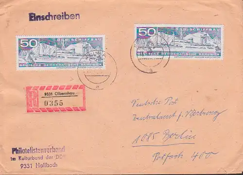 Olbernhau RBf mit 50 Pfg. (2) Expedtitionsschiff "Akademik  Kurtschadow" Abs. Phil.-Verband Hallbach