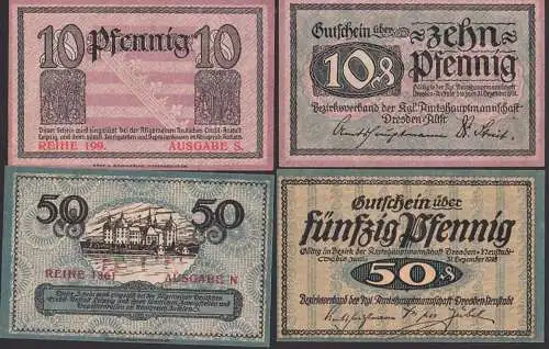 Dresden-Neustadt 1921 Amtshauptmannschaft Gutschein 50 Pfg.  Abb. Schloss Moritzburg, Drei Haselnüsse und 10 Pfg. Wappen