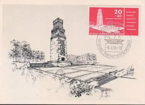 MC Max-Karte Buchenwald Nationale Gedenkstätte Weimar Glockenturm DDR 20 + 80 Pf. 8.9.56