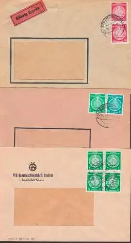 Finow-Eisenspalterei über Eberswalde, Saalfeld, Friedrichroda 3 Dienstpostbriefe dabei Eil-Bf, Orts-Ei-Doppel-Bf