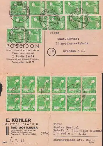 Berlin-Niederschöneweide, Gottleuba Zehnfachfrankatur je mit 10 Pf. (12) Kontrollrat II 946 ZF, portogenau, Firmenbedarf