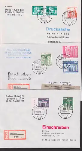 Währungsunion 1990, MiF DDR und Berlin, 3 Bfe, dabei R-Bfe, Drucksache, Berlin Neue Wache, Berlin (West) Schloss Tegel
