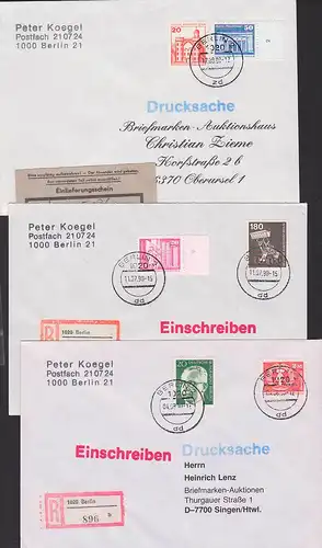 Währungsunion 1990, MiF DDR und Berlin, 3 Bfe, dabei R-Bfe, Drucksache, Berlin Neue Wache, 2 M DDR-Emblem