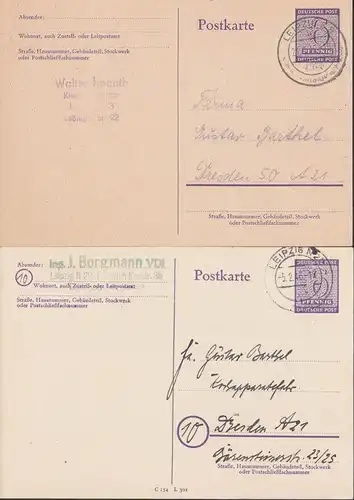 Leipzig  6 Pfg. GA mit / ohne PLRZ dabei aptierter St. Leipzig S3 "Reichsmessestadt" 21.1.46.
